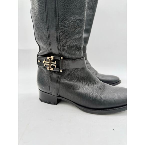 Tory Burch Elina Tall Black Textured Pebbled Leather Riding Boots Women's 7.5 - Picture 2 of 10